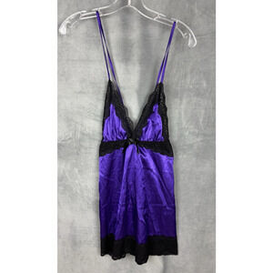 Seven Til Midnight Babydoll Top Cami Womens S Purple Satin Lace Dark Romantic